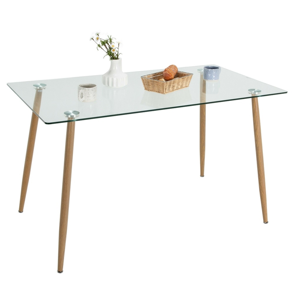 Modern Glass Rectangular Dining Table with Metal Legs   51\