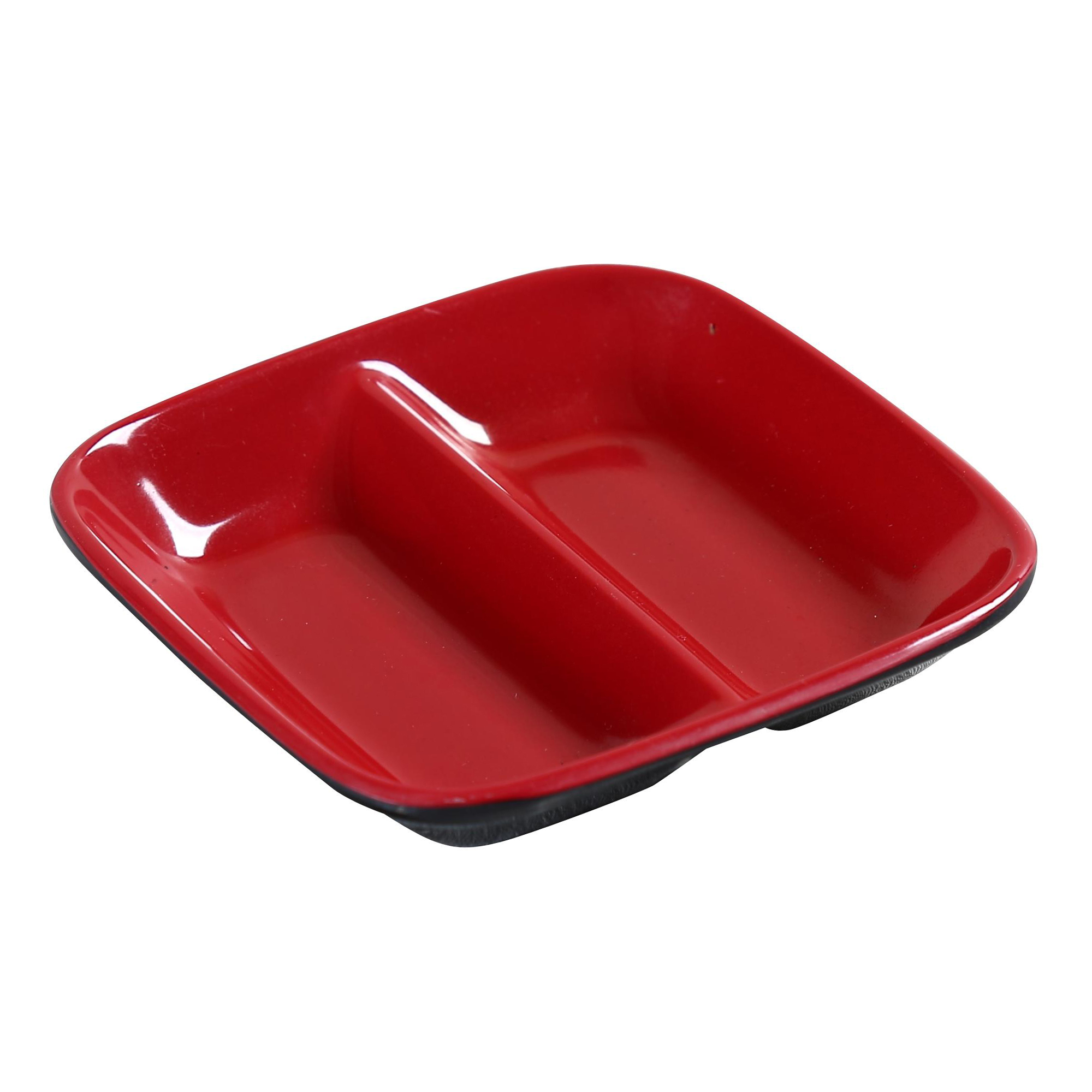 Black and Red， Rectangle Divided Sauce Dish， 2 Oz. Each， 3 1/2