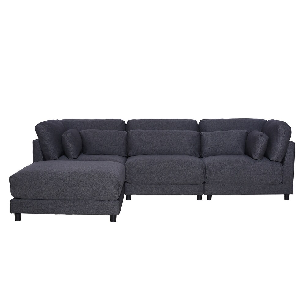 Modern 2 Piece Sectional Sofa with Removable Ottomans and Comfortable Waist Pillows