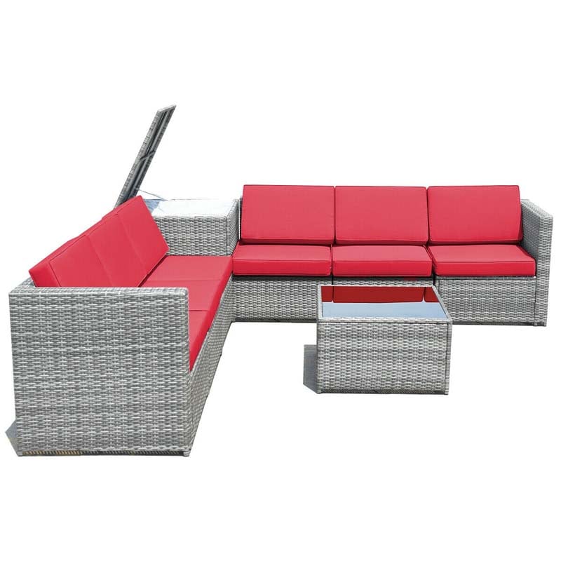 8 Pcs Rattan Patio Sectional Sofa Couch Set Outdoor Wicker Furniture Set with Storage Table & Cushions