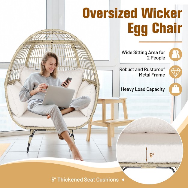 Tangkula Patio Rattan Oversized Wicker Egg Chair Stationary Lounge Basket W 4 Soft Cushions