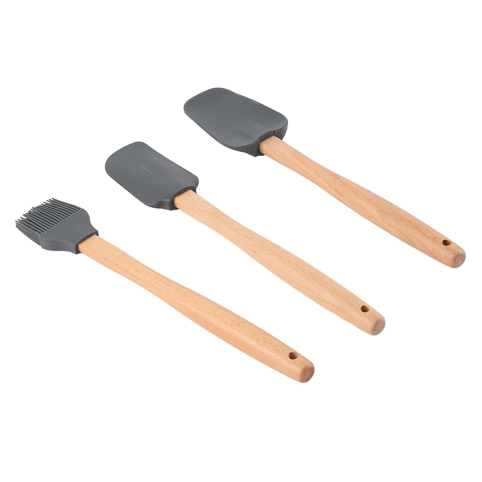 3pcs/set Wooden Handle Spatula Oil Brush Scraper For Nostick Cookware Roasters Kitchen Utensil