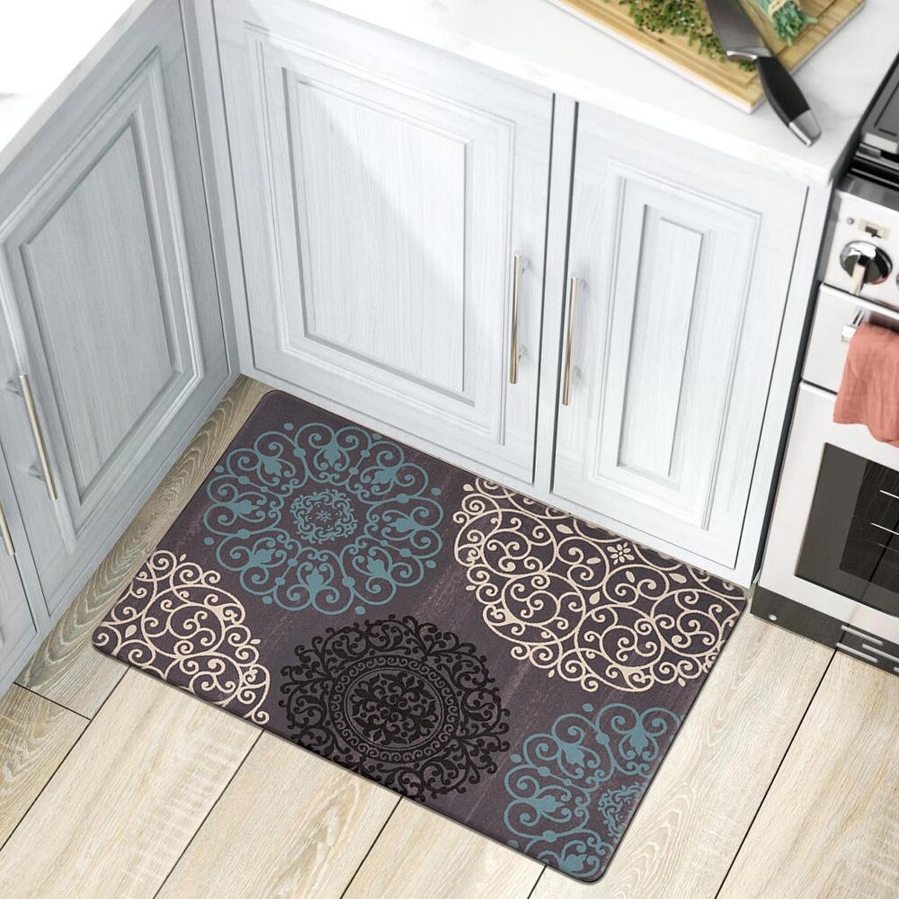 World Rug Gallery Contemporary Modern Floral Anti Fatigue Standing Mat