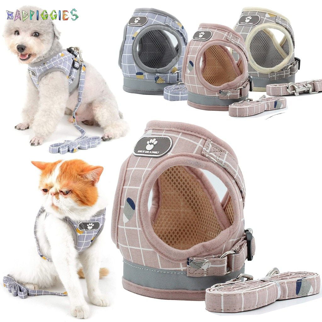 BadPiggies Dog Cat Breathable Soft Mesh Reflective Harness and Leash Set Puppy Small Dogs Vest Chest Harness No Pull No Choke