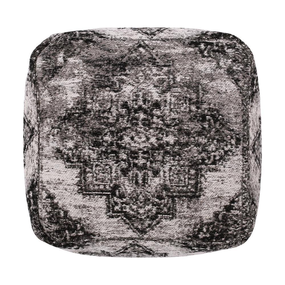 Noble House Decker Black and Beige Fabric Cube Pouf 82637