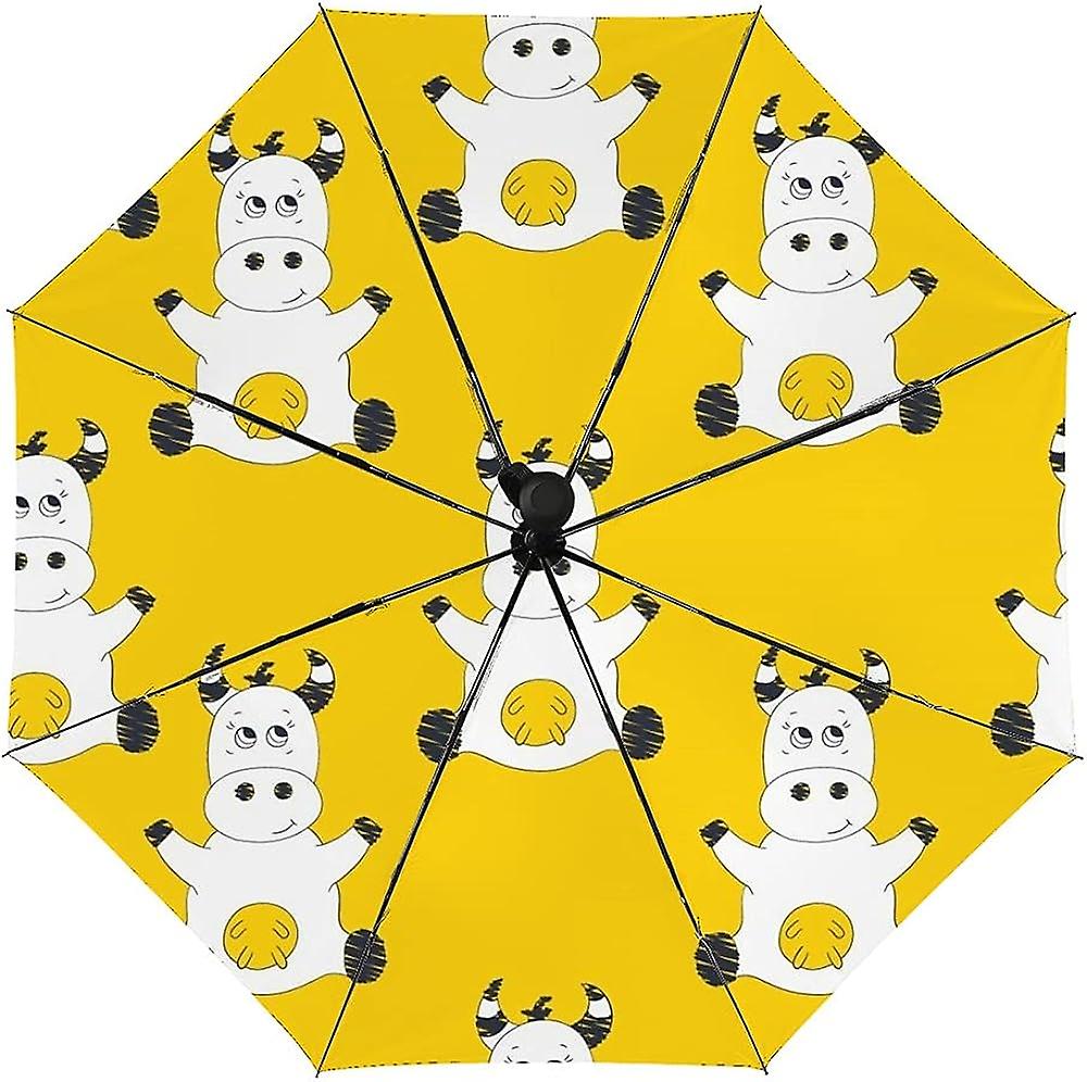 Colourlife Travel Umbrella Cute Cows On Yellow Automatic Windproof Foldable Umbrella For Sun and Rain