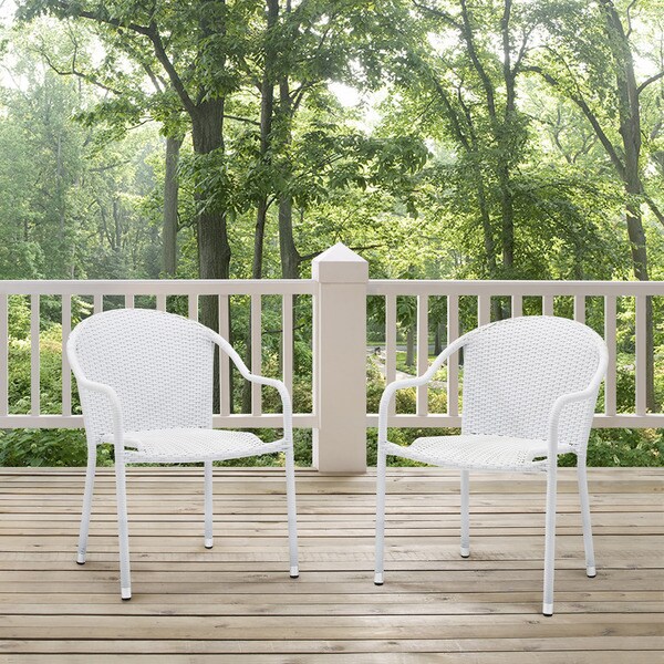 Crosley Palm Harbor White Wicker Outdoor Stackable Chairs (Set of 2)