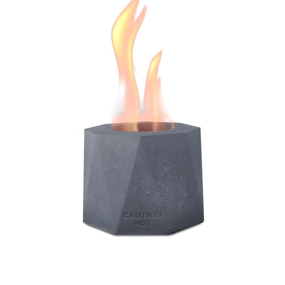 Kante 4.7 in. W Portable Concrete Rubbing Alcohol Roman Tabletop Fire Pit w/ Metal Extinguisher and Gray Base  Ethanol Fireplace