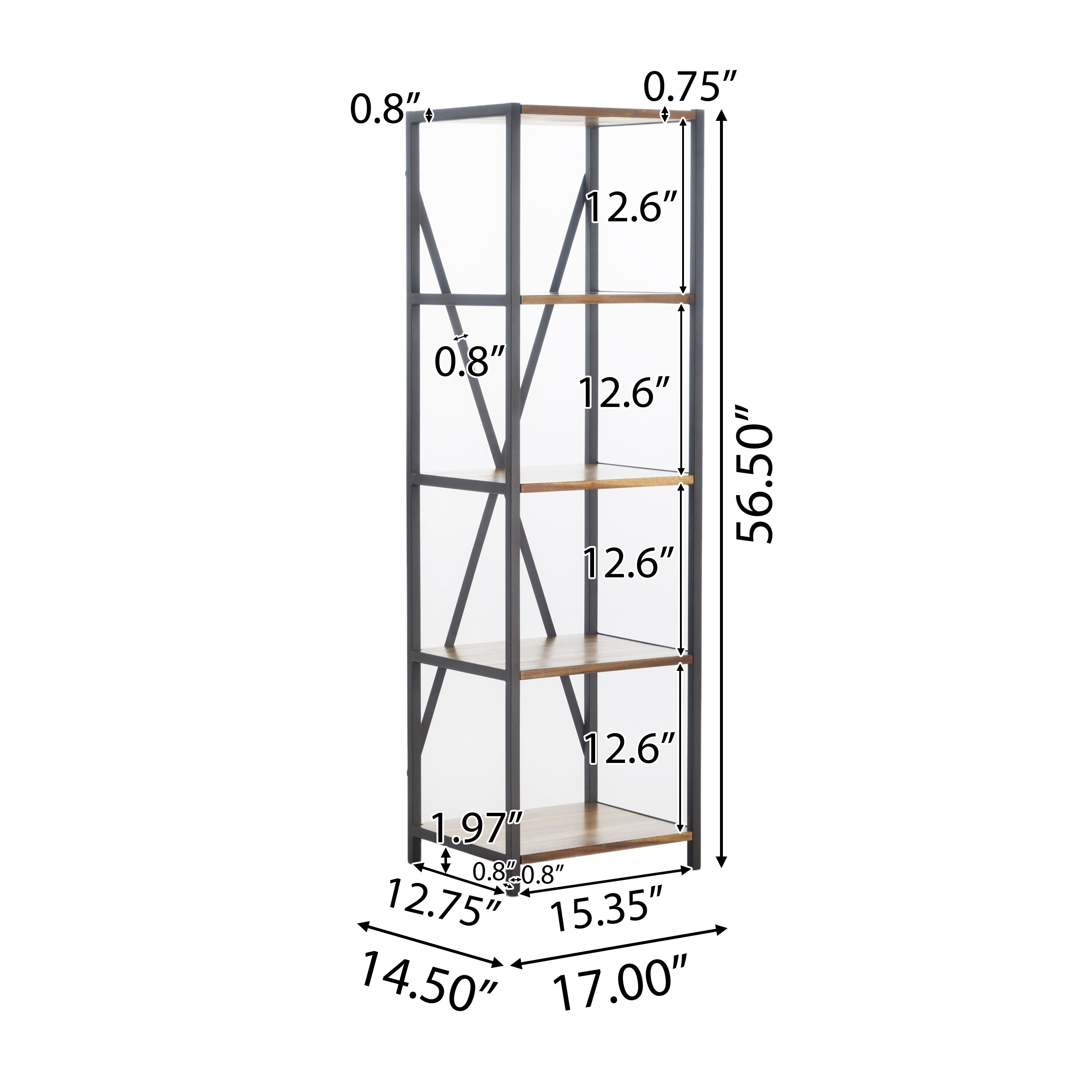 Relee 4 Shelf Wood & Metal Etagere Bookcase