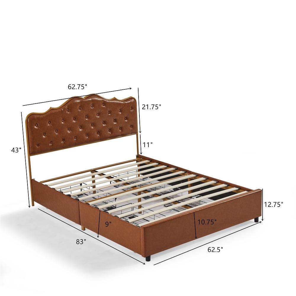 Metal frame sleeping bed with four storage drawer