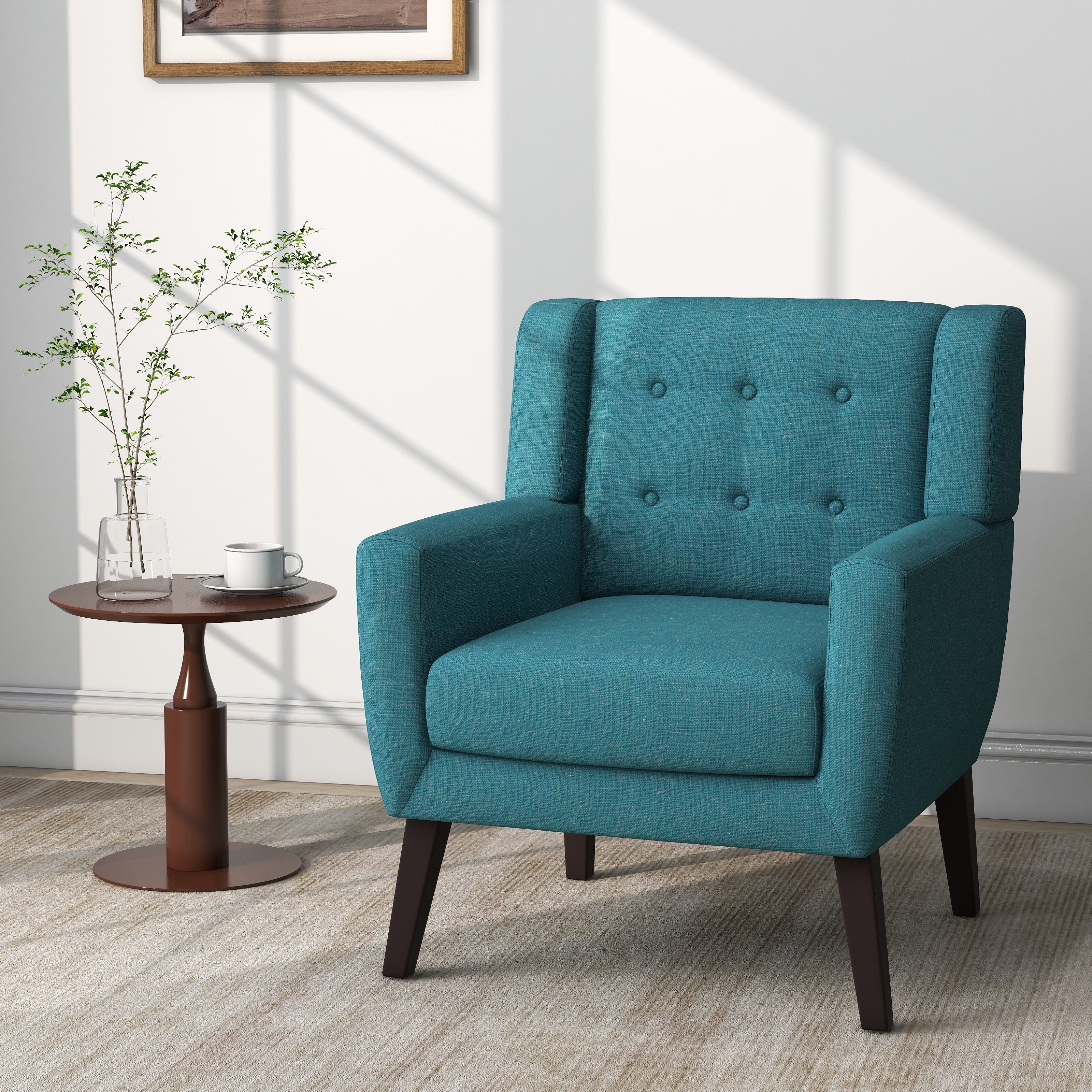 Modern Cotton Linen Upholstered Armchair Tufted Accent Chair