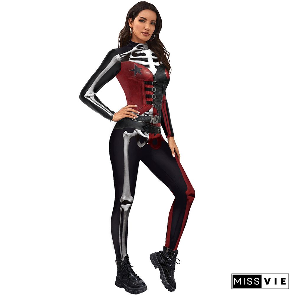 Halloween 3D Skull Bone Skeleton Print Jumpsuit