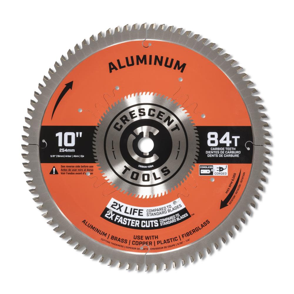 CRESCENT Circular Saw Blade 10 x 84 Tooth Medium Aluminum ;