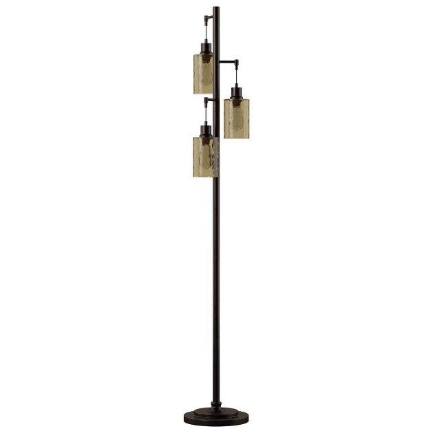 3 Head Bronze Floor Lamp With Dimpled Glass Shades Stylecraft