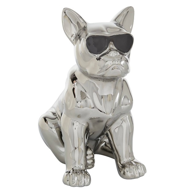 Ceramic Bulldog Sculpture With Sunglasses Silver Cosmoliving By Cosmopolitan