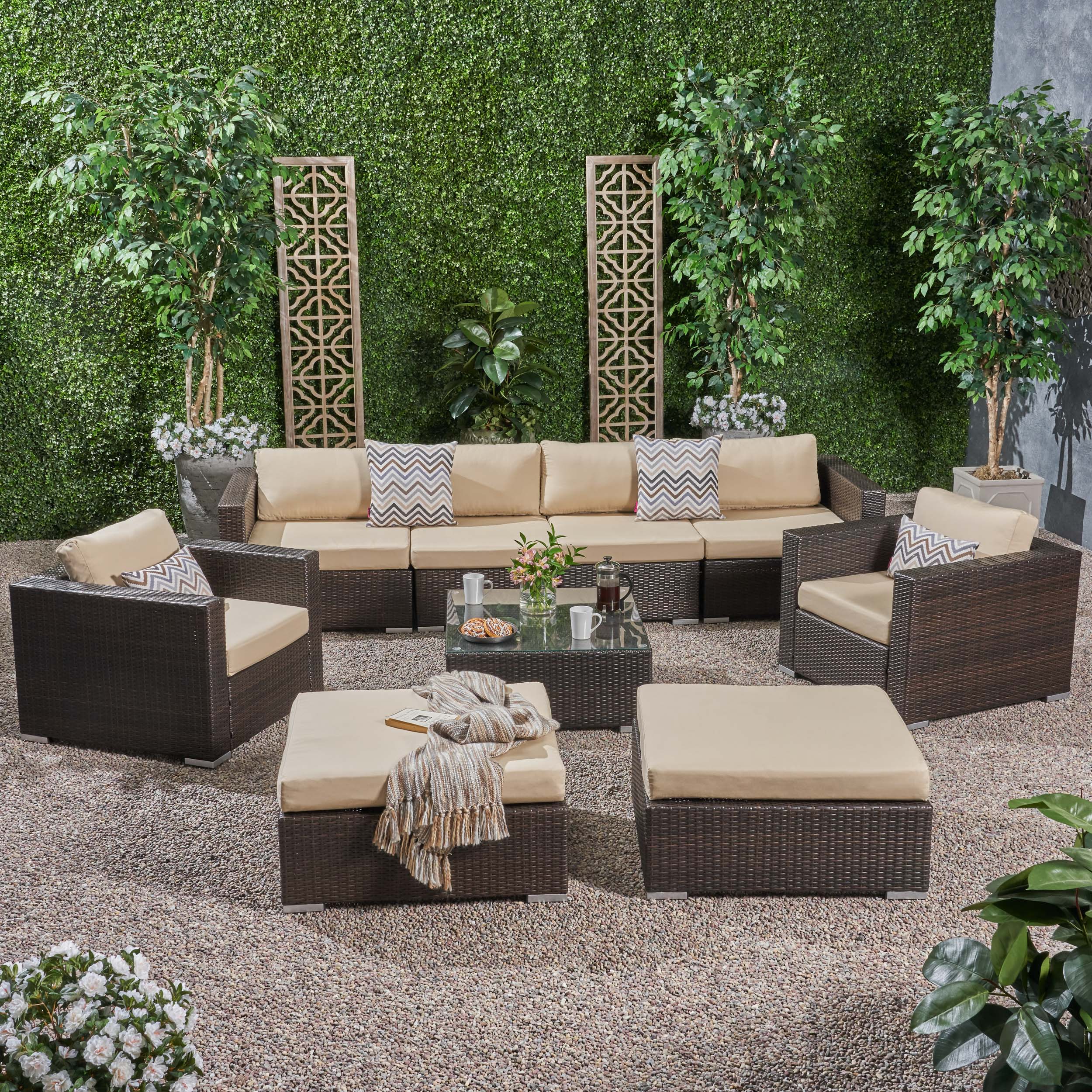 Kyra Outdoor 6 Seater Wicker Modular Sectional Sofa Set with Sunbrella Cushions