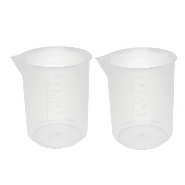 2Pcs Kitchen 1000mL Plastic Measuring Cup Jug Pour Spout Container - Clear