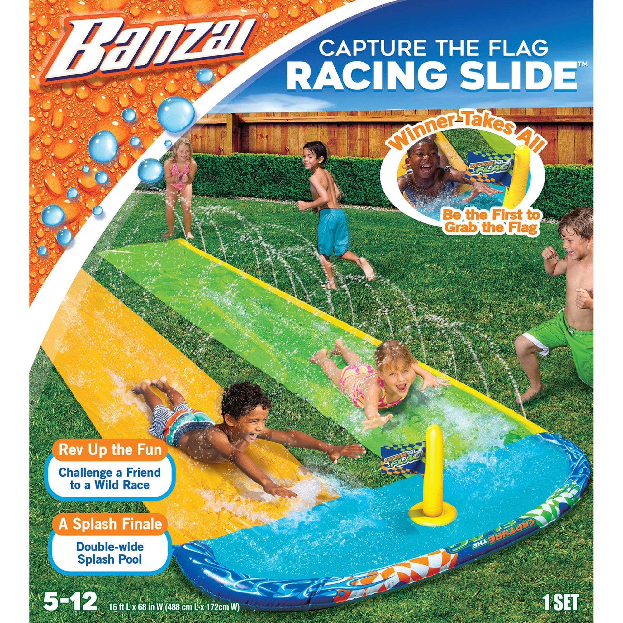 Banzai 16 Feet Long Capture The Flag Racing Water Slide - Be The First To Grab The Flag!