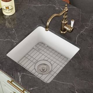 DEERVALLEY DeerValley Haven White Fireclay Square 19 in. Single Bowl Undermount Kitchen Sink with Bottom Grid and Basket Strainer DV-1K507