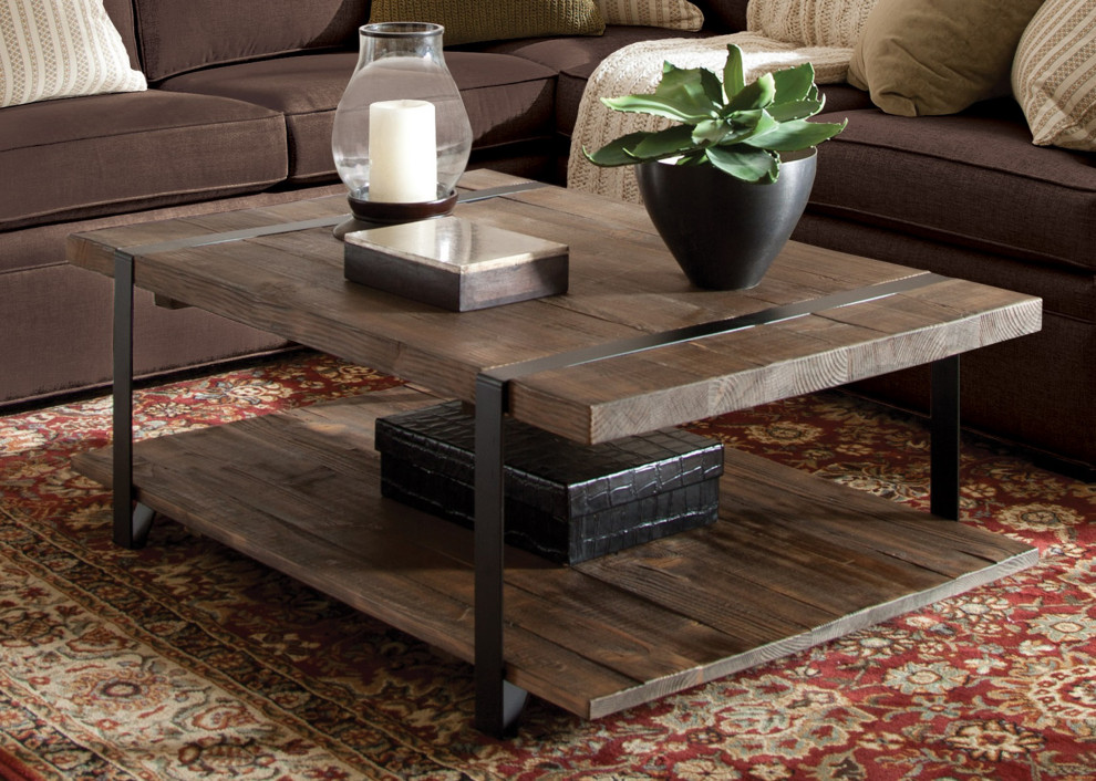 Modesto 42 quotL Reclaimed Wood Coffee Table   Industrial   Coffee Tables   by Beyond Stores  Houzz