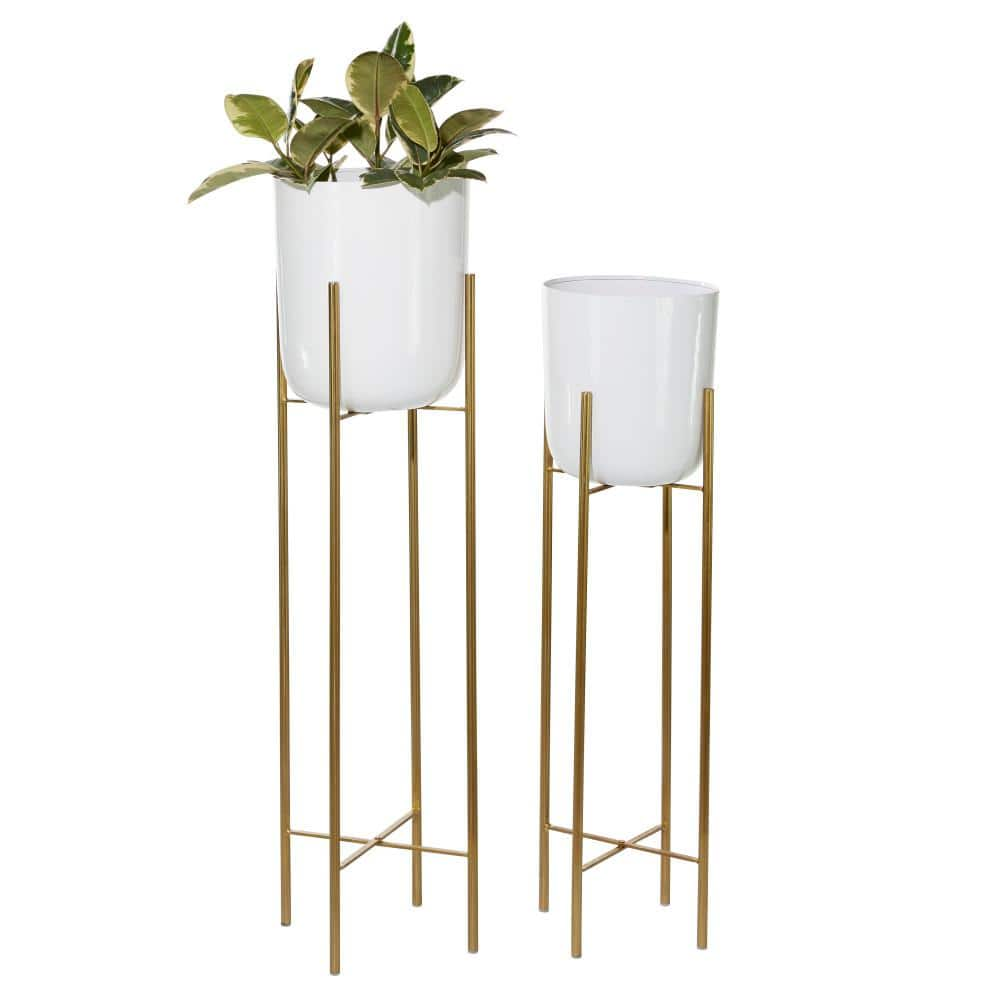 CosmoLiving by Cosmopolitan 46 in. x 13 in. White Metal Glam Planter (Set of 2) 51966