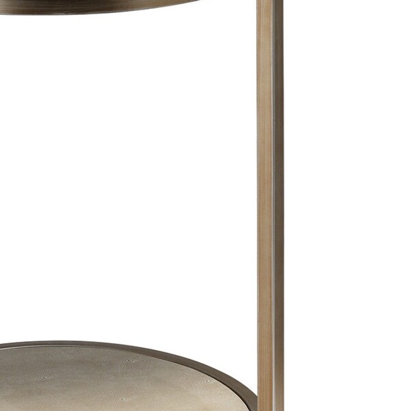 Metal Side Table with Round Top and Bottom， White and Gold