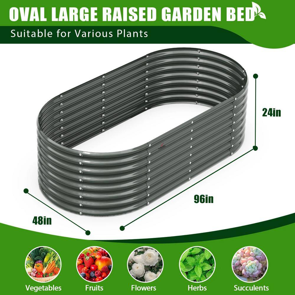 Zeus  Ruta ElevatedEden 8 ft. x 4 ft. x 2 ft. Dark Gray Galvanized Steel Raised Garden Bed Oval ZEANG003