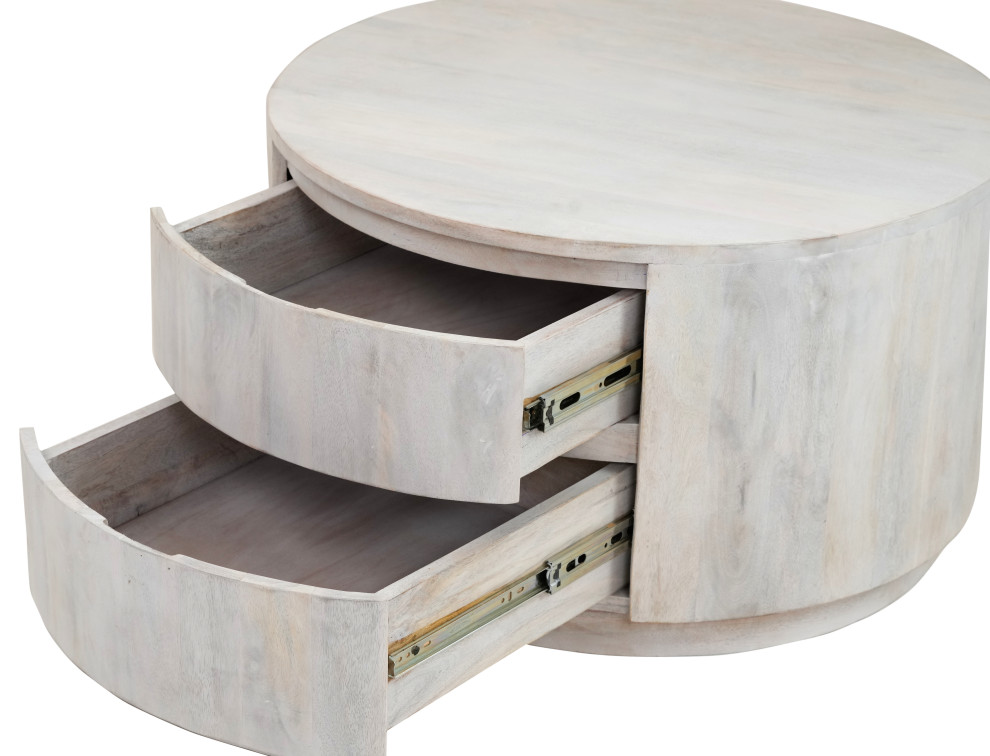 Christa 2 Drawer 30 quotRound Coffee Table  Whitewash   Coffee Tables   by CAROLINA CLASSICS  Houzz