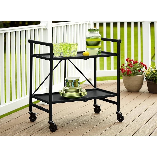 Indoor outdoor Folding Serving Cart With Wheels amp Shelves Black Room amp Joy