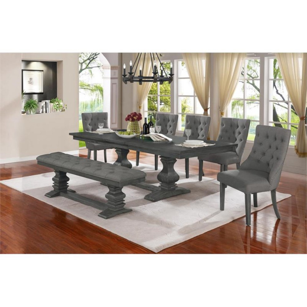 Dark Gray Linen Fabric Dining Chair (Single) with Tufted Seats   Dining Chairs   by Homesquare  Houzz