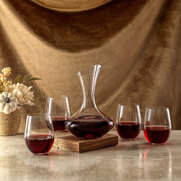 Joyjolt Lancia Crystal Wine Decanter amp Stemless Wine Glasses Set