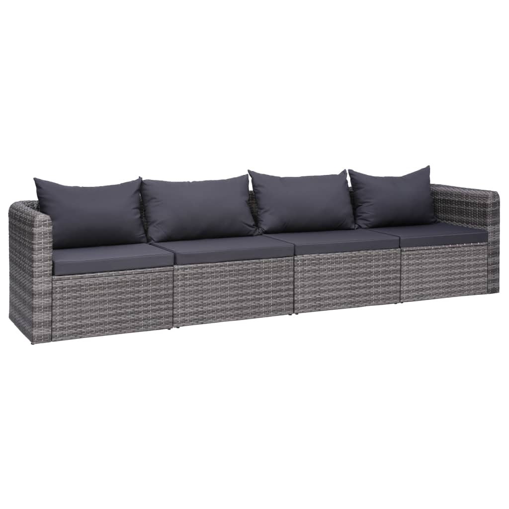 4 Piece Garden Sofa Set with Cushions Gray Poly Rattan - Overstock - 35097552