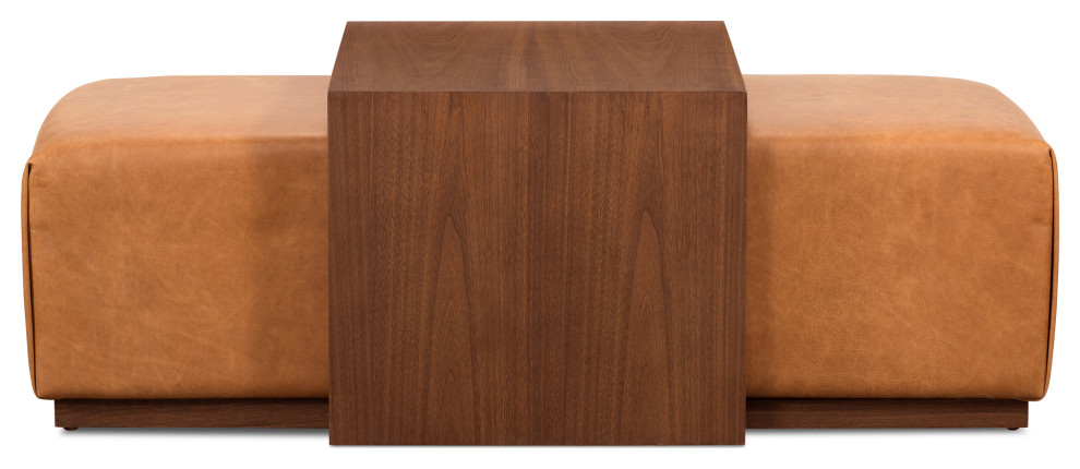 Poly and Bark Jarmo Leather Ottoman with Walnut Table   Contemporary   Footstools And Ottomans   by Edgemod Furniture  Houzz