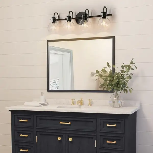 Olia Mid-Century Modern Black Linear Bathroom Vanity Lights Dimmable Clear Glass Wall Sconces