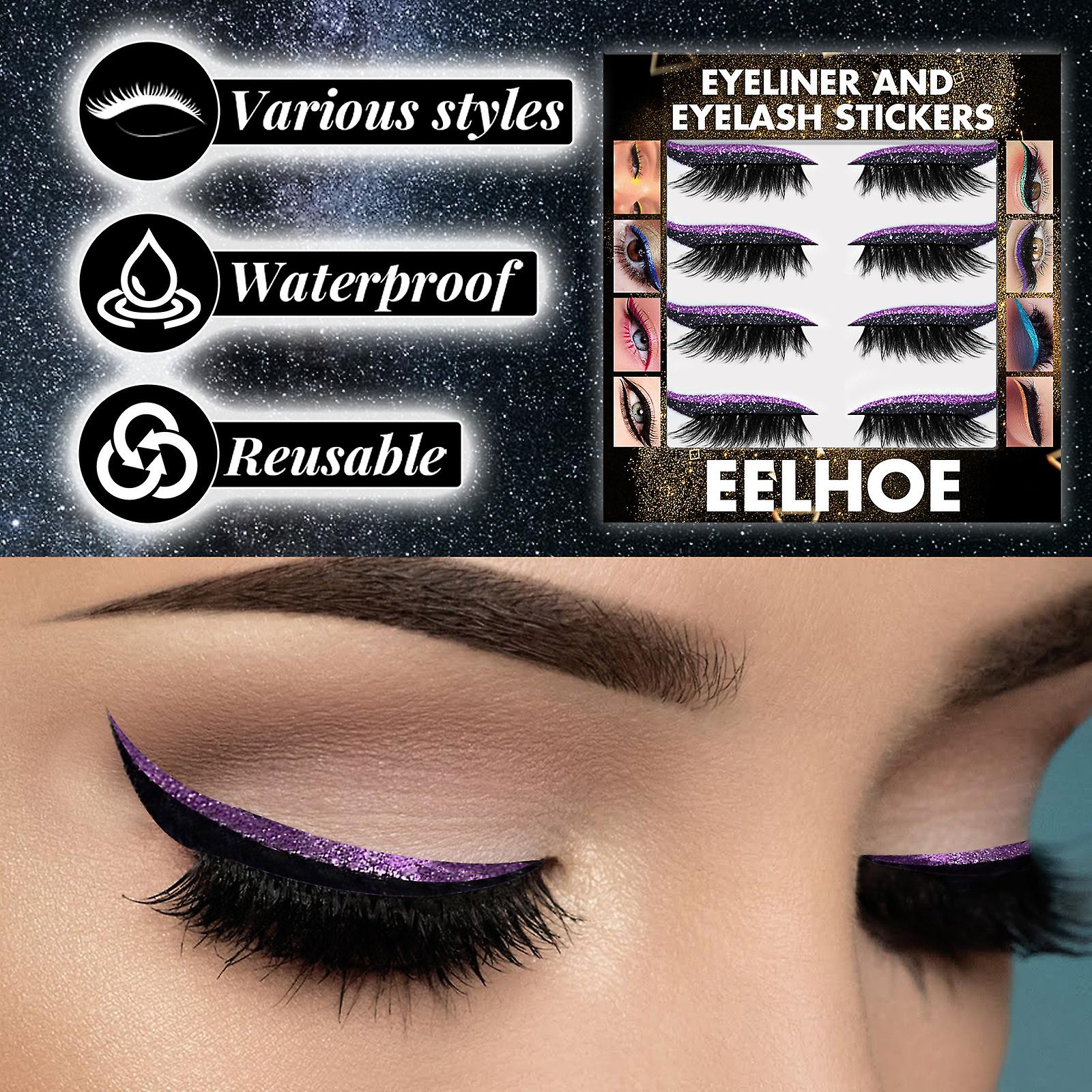 New 7-color Glitter Eyeliner， Glue-free Self-adhesive Eyeshadow， False Eyelashes， Curled Eyelashes， Eye Patch Color Black (4 To 8 Stickers)