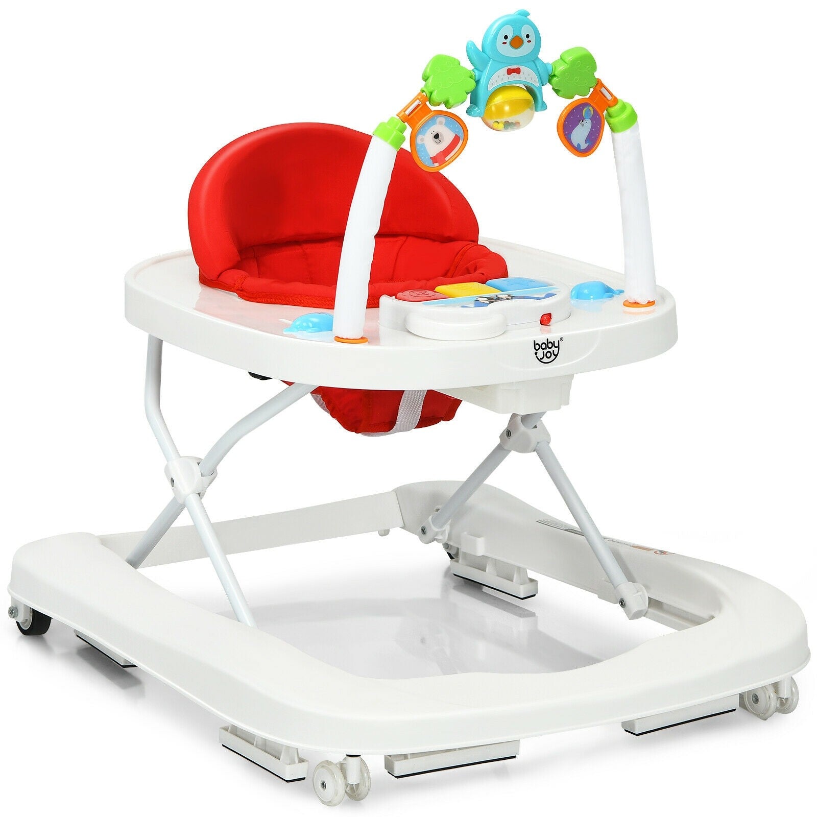 BABY JOY Baby Walker, 2 in 1 Foldable Activity Behind Walker with Adjustable Height & Speed