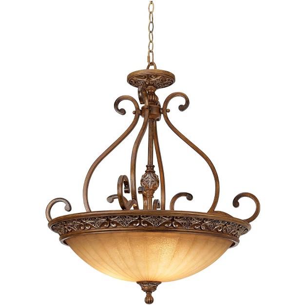 Wide Rustic Champagne Bowl Shade 3 light Fixture For Dining Room Kitchen Island