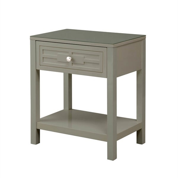 Wooden End Side Table Nightstand with Glass Top and Drawer