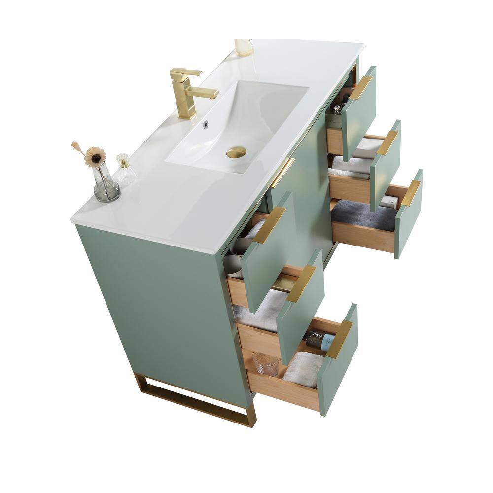 FINE FIXTURES Opulence 48 in. W x 18 in. D x 33.5 in. H Bath Vanity in Mint Green with White Ceramic Top OL48MG-SB