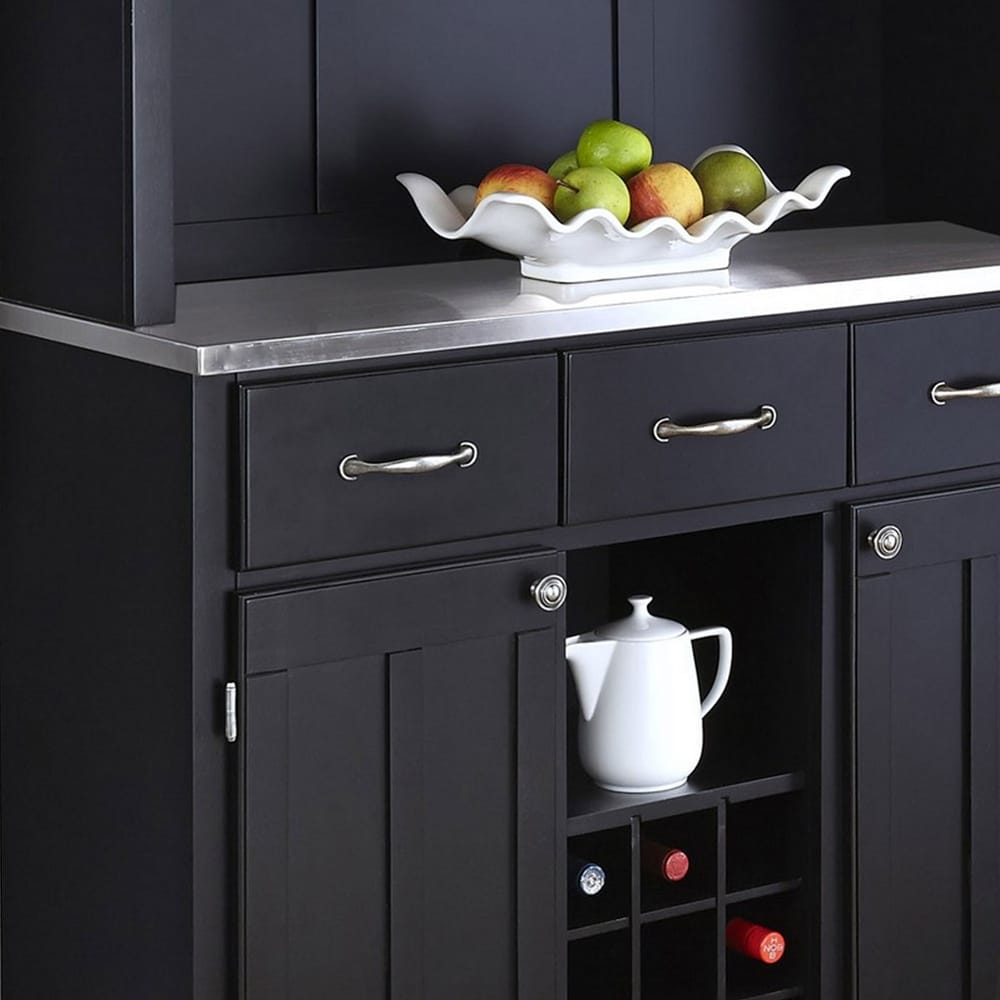 Buffet of Buffets Black Server with Hutch   Stainless Steel Top