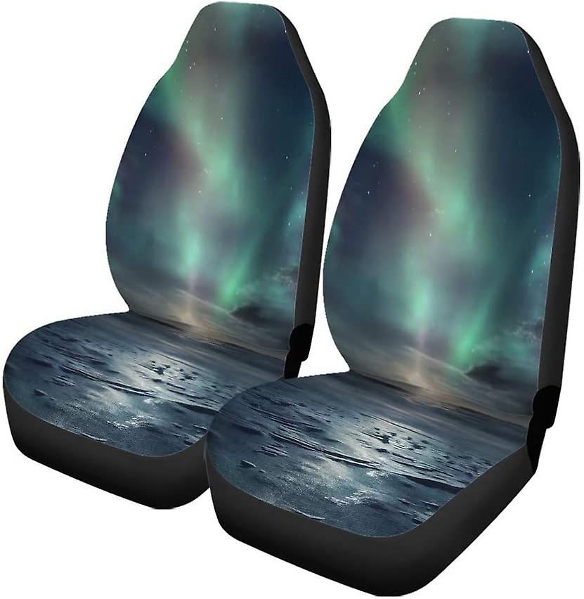 Set Of 2 Car Seat Covers Night Landscape Of Frozen Desert And Starry Sky Northern Universal Auto Front Seats Protector Fits