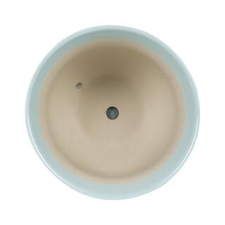 Vigoro 7.9 in. Coralie Small Seabreeze Blue Ceramic Planter (7.9 in. D x 6.7 in. H) with Drainage Hole and Attached Saucer 527402