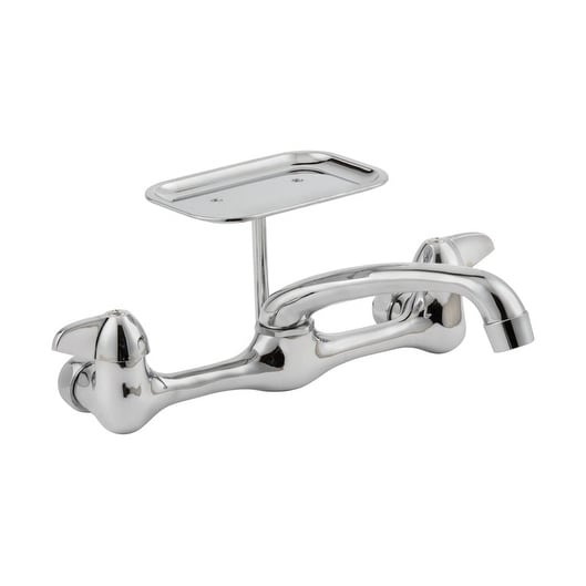 Homewerks Wall Mount Two Handle Kitchen Faucet with Soap Dish， Chrome