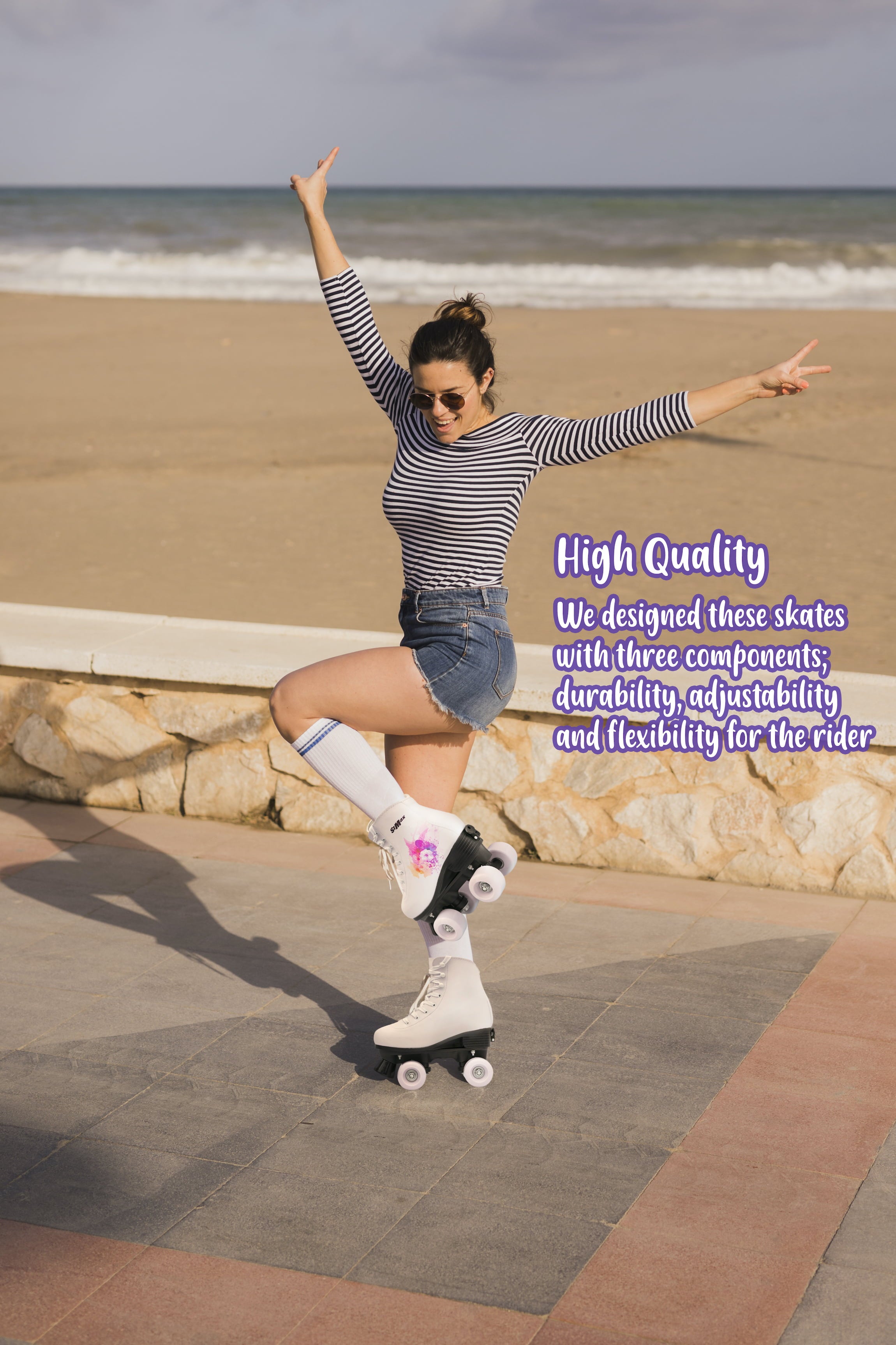 Roller Skates for Women Girls Size 6.5 White Purple for Adults Teenagers and Kids Quad Derby Light Outdoor