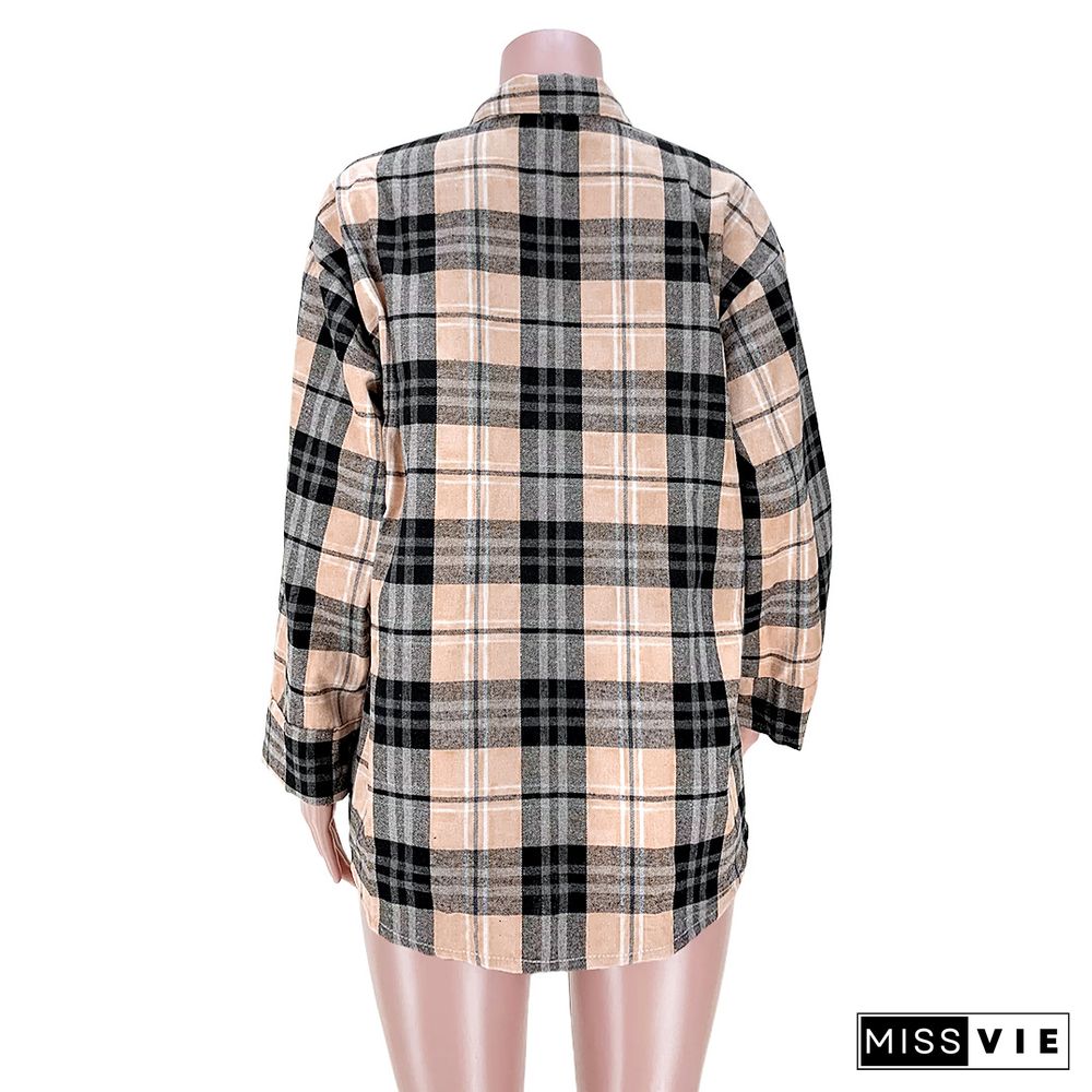 Cotton Long Sleeve Single-breasted Plaid Shirt