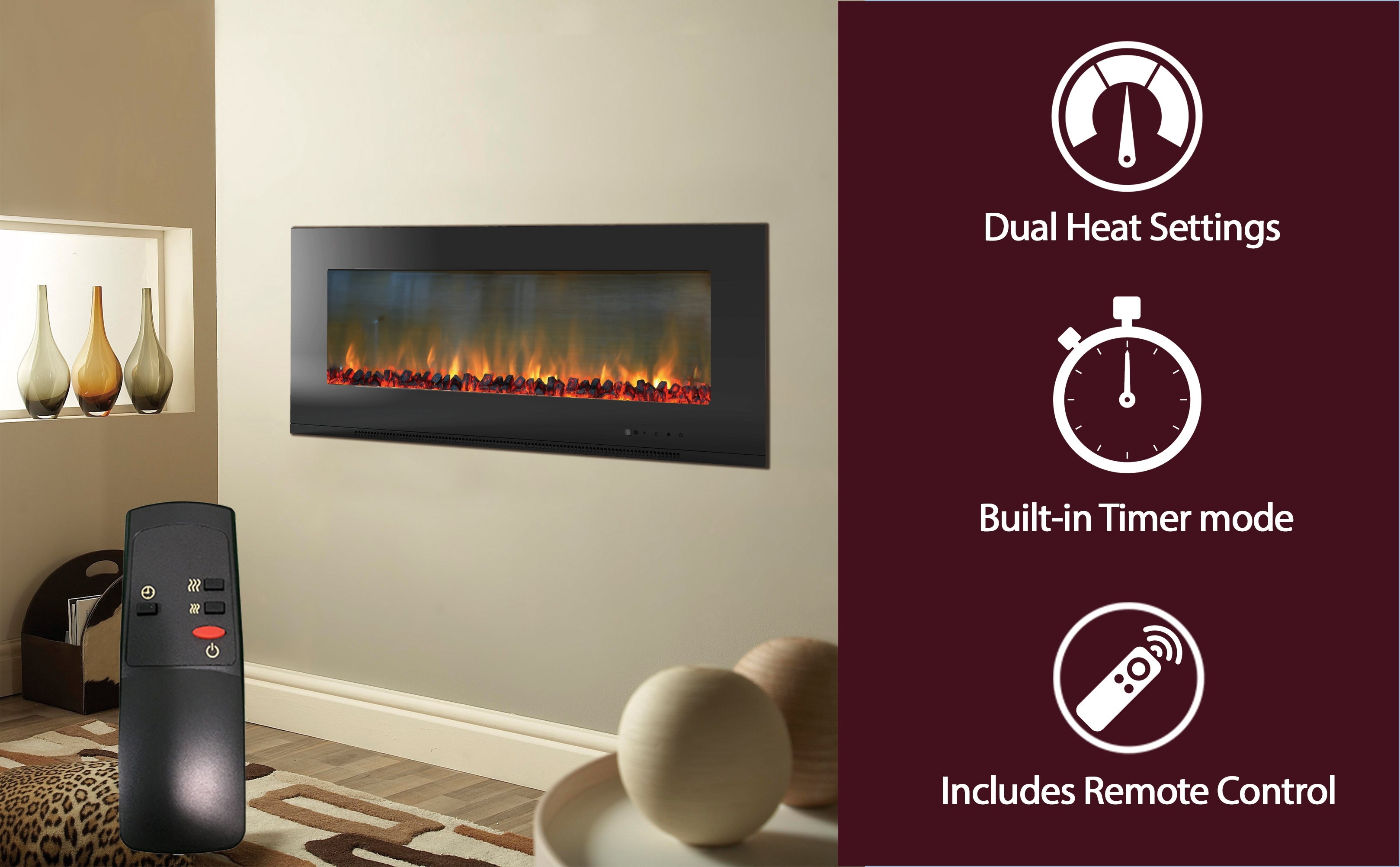 Cambridge Metropolitan Wall Mount Electronic Fireplace, 56"