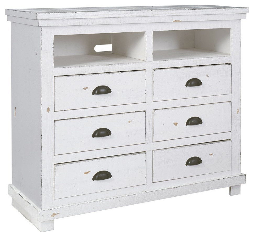 Media Chest  Distressed White   Farmhouse   Entertainment Centers And Tv Stands   by BisonOffice  Houzz