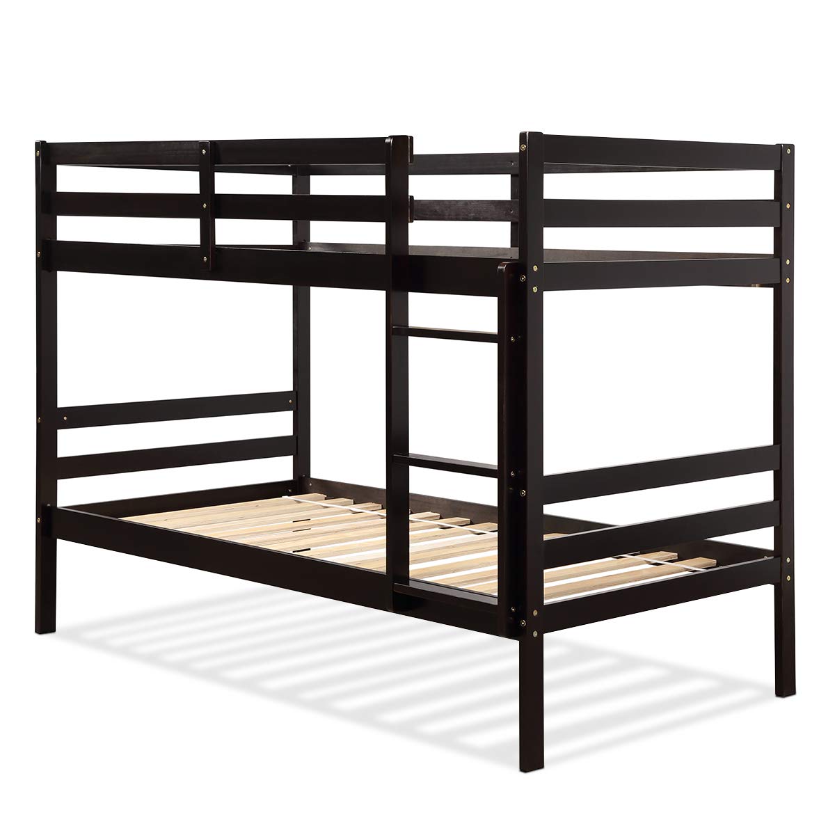 Costzon Twin Bunk Bed, Solid Hardwood Twin Over Twin Bed for Kids with Ladder and Safety Rail