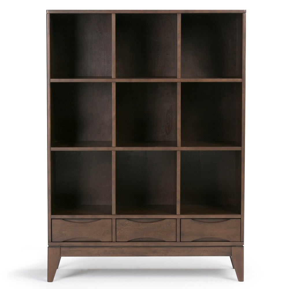 WYNDENHALL Pearson SOLID HARDWOOD 58 inch x 42 inch Mid Century Modern Cube Storage Bookcase with Drawers