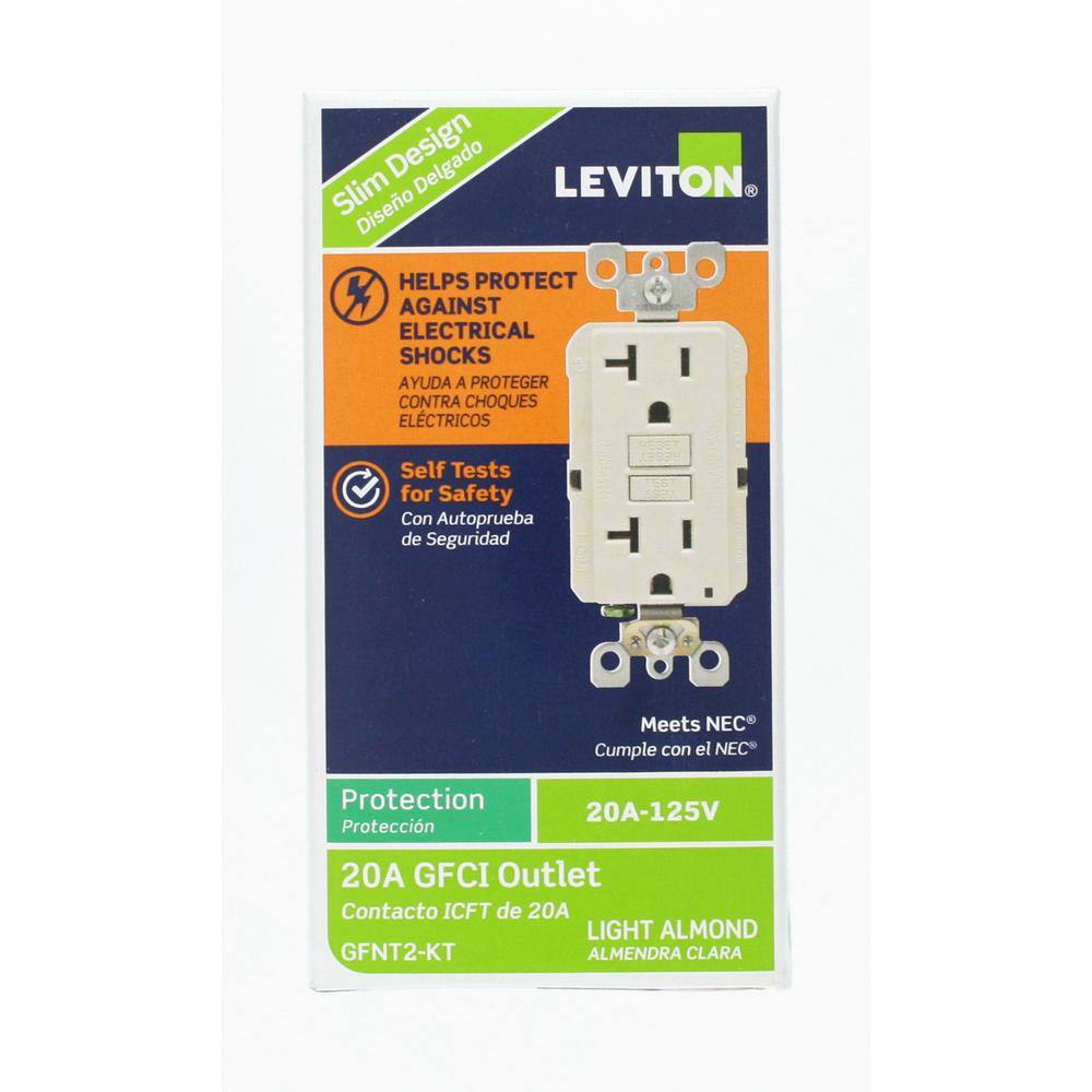 Leviton 20 Amp Self-Test SmartlockPro Slim Duplex GFCI Outlet Light Almond (9-Pack) VT9-GFNT2-HT9